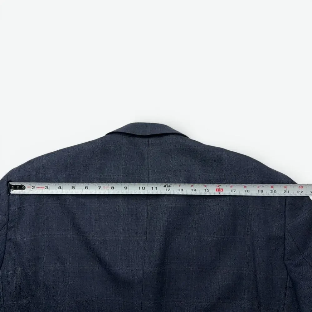 Joseph Feiss Gold Blazer Mens 54R Blue Windowpane Plaid Wool Suit Jacket